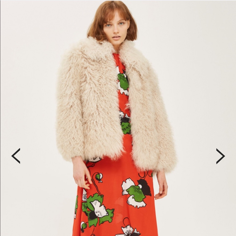 Topshop Cream Shearling Shaggy Jacket